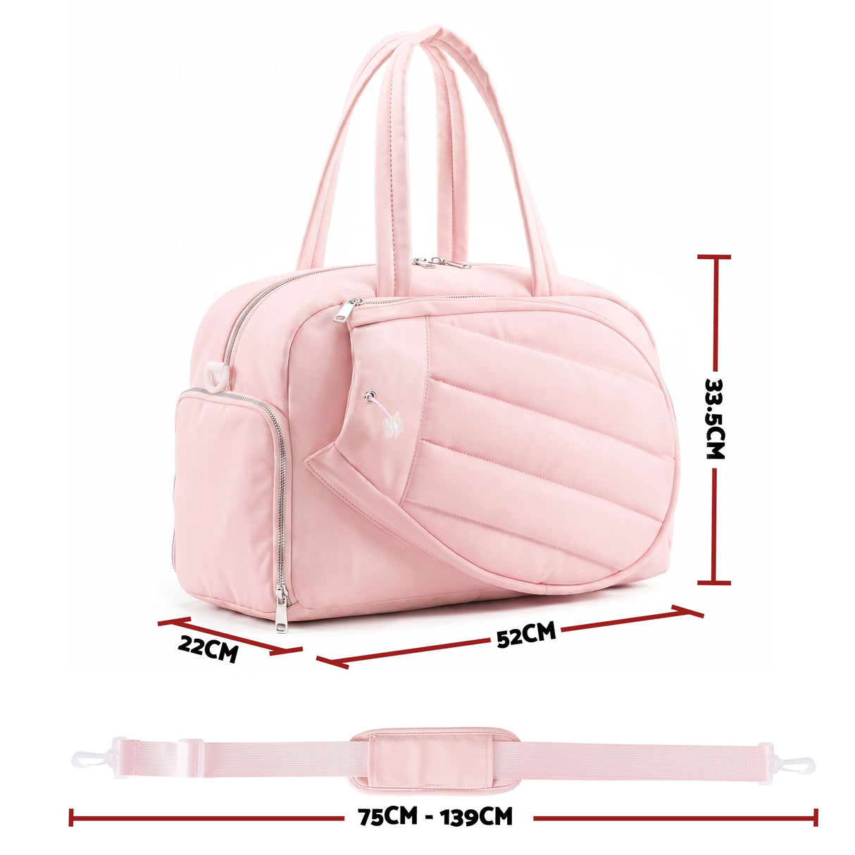 Everfit Tennis Tote Bag Gym Bag Sports Duffle Bags Holds 2 Rackets Pink