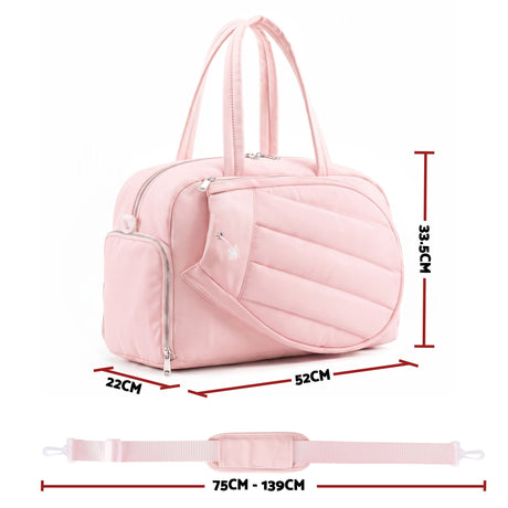 Everfit Tennis Tote Bag Gym Bag Sports Duffle Bags Holds 2 Rackets Pink.
