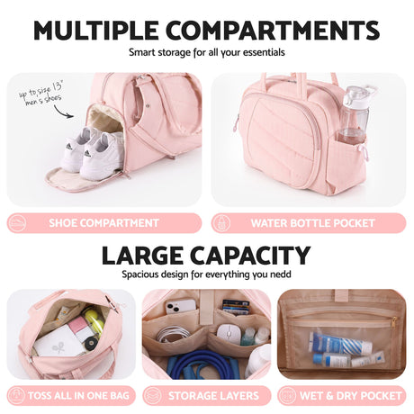 Everfit Tennis Tote Bag Gym Bag Sports Duffle Bags Holds 2 Rackets Pink.