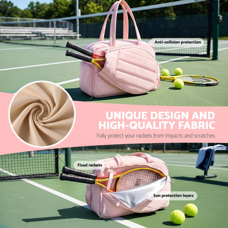 Everfit Tennis Tote Bag Gym Bag Sports Duffle Bags Holds 2 Rackets Pink.