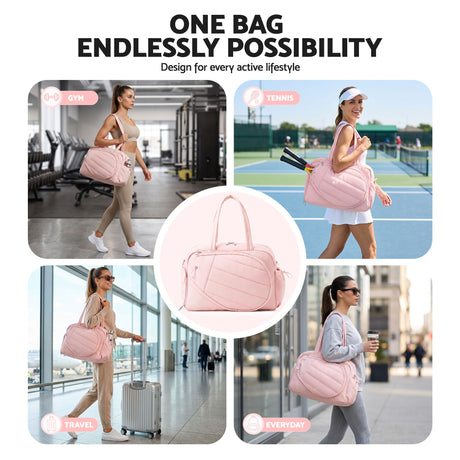 Everfit Tennis Tote Bag Gym Bag Sports Duffle Bags Holds 2 Rackets Pink.