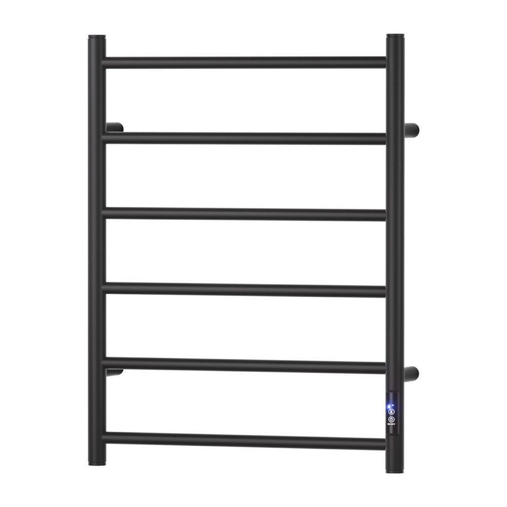Devanti Heated Towel Rail 6 Round Bars  with Timer Electric Heater Warmer Rack