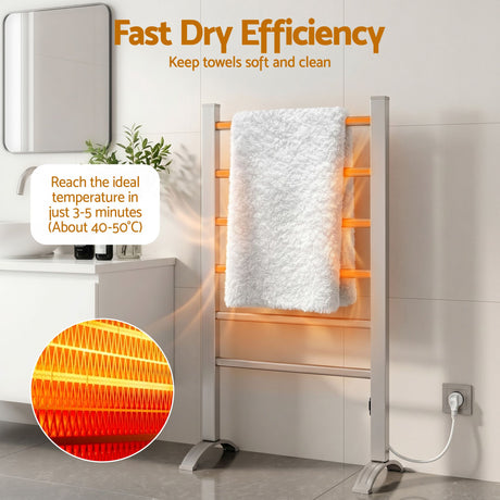 Devanti 6 bar freestanding heated towel rail, aluminium