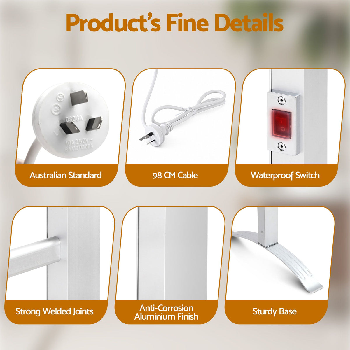 Devanti 6 bar freestanding heated towel rail, aluminium