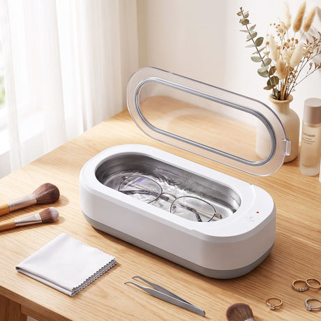 Devanti Ultrasonic Jewellery Cleaner 46kHz 400ml Cleaning Machine with Stainless Steel Tank White.