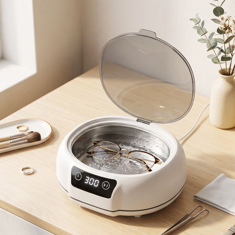 Devanti Ultrasonic Cleaner 700mL 48kHz Jewellery Cleaning Machine with Stainless Steel Tank White.