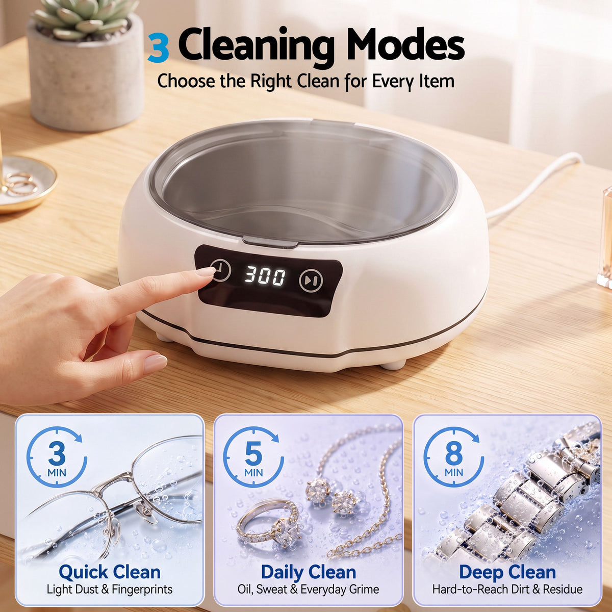 Devanti Ultrasonic Cleaner 700mL 48kHz Jewellery Cleaning Machine with Stainless Steel Tank White.
