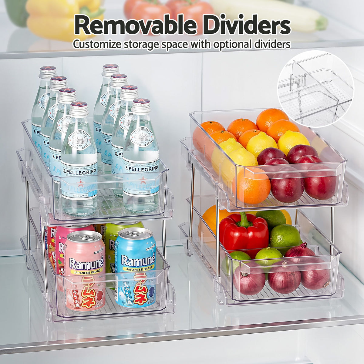 Artiss 2 Pack Clear Pull Out Cabinet Organiser 2 Tier Storage Drawers