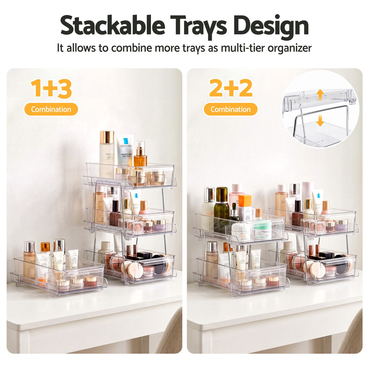 Artiss 2 Pack Clear Pull Out Cabinet Organiser 2 Tier Storage Drawers
