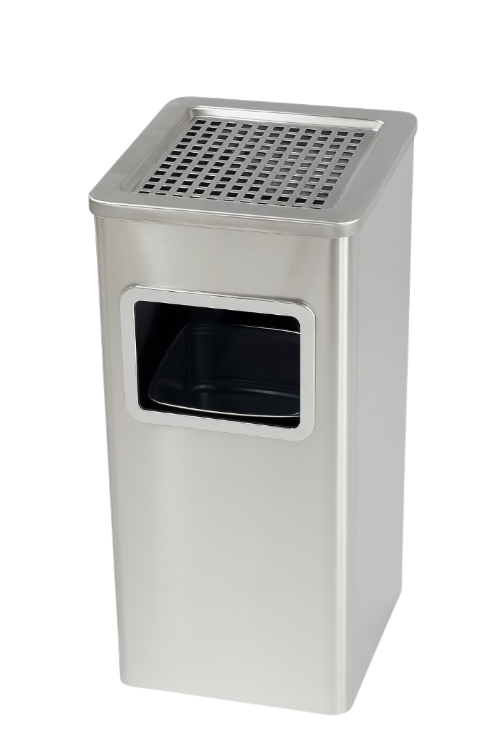 Dolphy Stainless Steel Ashtray Bin 24L – Smoke Extinguishing Trash Can with Removable Galvanized Inner Bucket, Anti-Fingerprint SUS201, Square Design, Silver (DWBN0106)