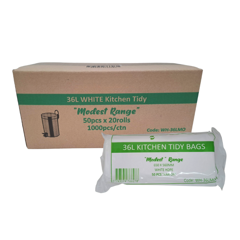 36L Premium Kitchen Tidy Liners – White | Everyday Modest Bin Bags (1000 Pack)