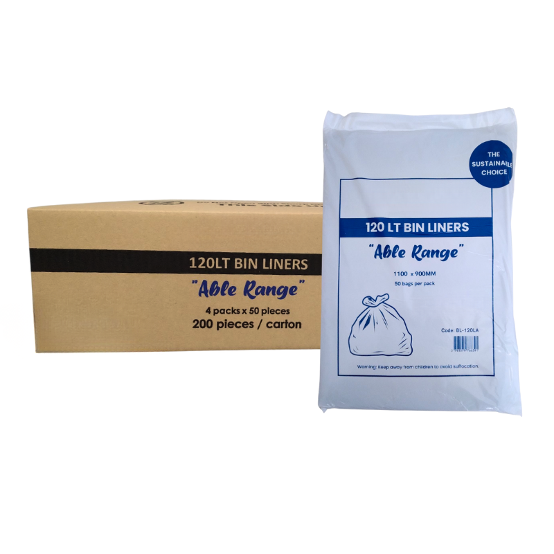 120L Heavy Duty Able Range Bin Liners – Black | Extra-Large Commercial Rubbish Bags (250 Pack)