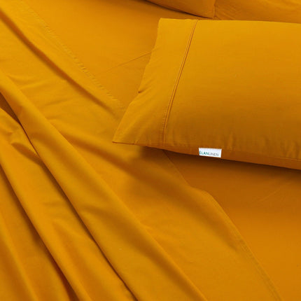 Elan Linen 100% Egyptian Cotton Vintage Washed 500TC Mustard Double Bed Sheets Set