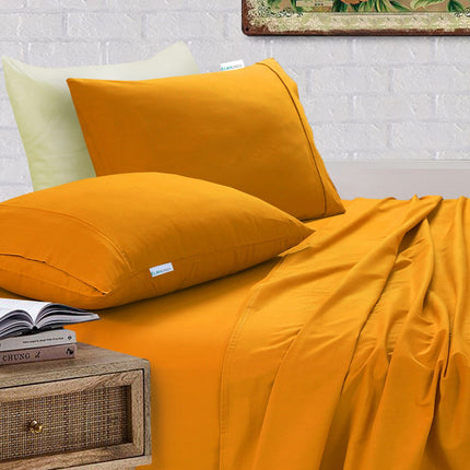 Elan Linen 100% Egyptian Cotton Vintage Washed 500TC Mustard Double Bed Sheets Set