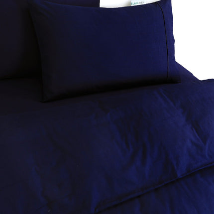 Elan Linen 100% Egyptian Cotton Vintage Washed 500TC Navy Blue Double Quilt Cover Set