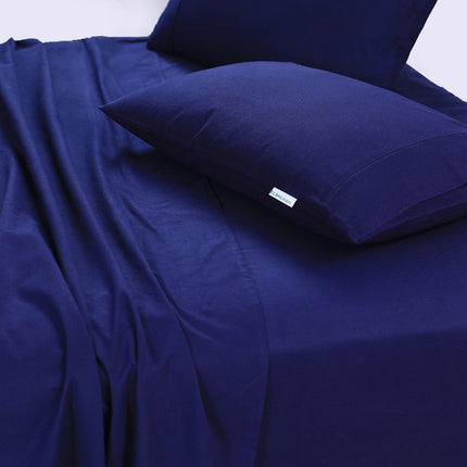 Elan Linen 100% Egyptian Cotton Vintage Washed 500TC Navy Blue Double Bed Sheets Set