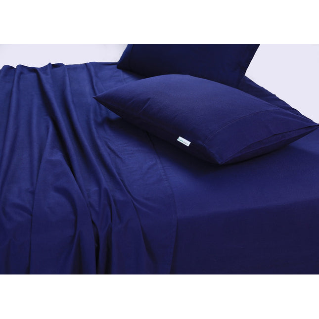 Elan Linen 100% Egyptian Cotton Vintage Washed 500TC Navy Blue Double Bed Sheets Set