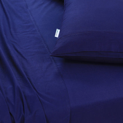 Elan Linen 100% Egyptian Cotton Vintage Washed 500TC Navy Blue Double Bed Sheets Set