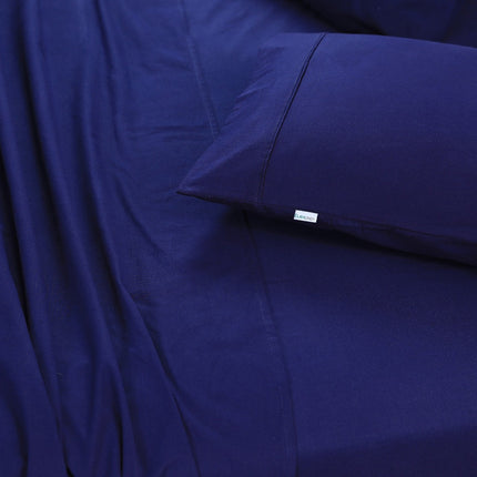 Elan Linen 100% Egyptian Cotton Vintage Washed 500TC Navy Blue Double Bed Sheets Set