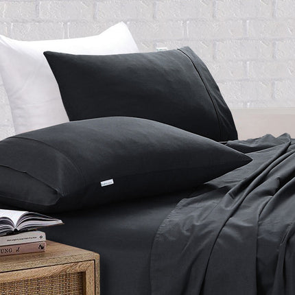 Elan Linen 100% Egyptian Cotton Vintage Washed 500TC Charcoal King Single Bed Sheets Set