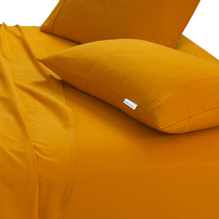 Elan Linen 100% Egyptian Cotton Vintage Washed 500TC Mustard King Single Bed Sheets Set