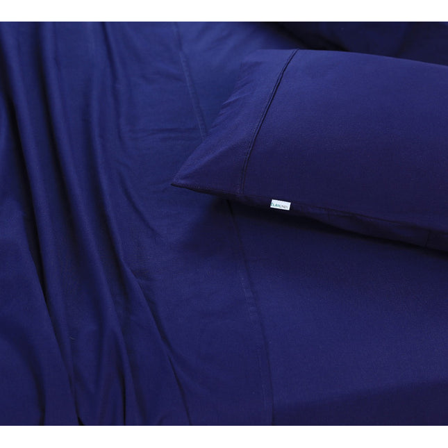 Elan Linen 100% Egyptian Cotton Vintage Washed 500TC Navy Blue King Single Bed Sheets Set