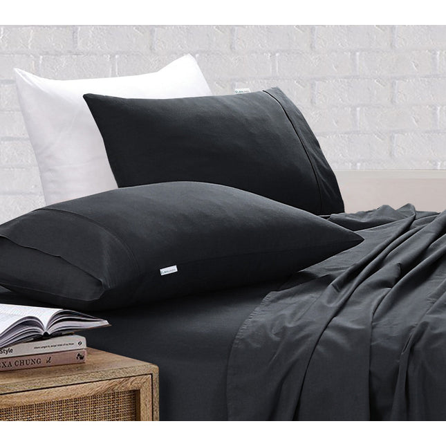 Elan Linen 100% Egyptian Cotton Vintage Washed 500TC Charcoal 50 cm Deep Mega Queen SIze Bed Sheets Set