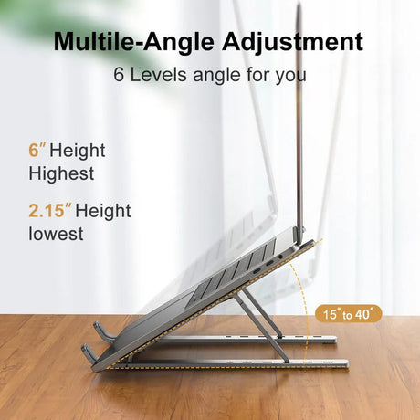 Portable laptop stand, foldable, lightweight.
