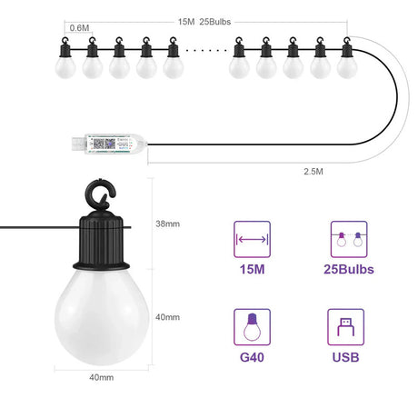Bluetooth Colorful G40 Led Bulb String Lights - Shoppers Spot Occasions > Christmas > Outdoor Decorations & Lights - Alternate view 2