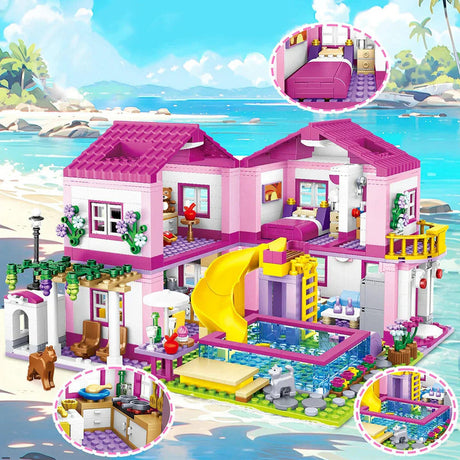 City Villa Castle Building Blocks Set With Pool.