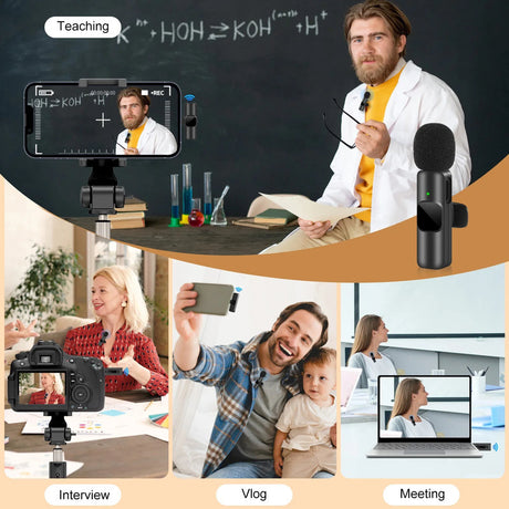 Wireless Lavalier Microphone for iPhone Android Live Recording.