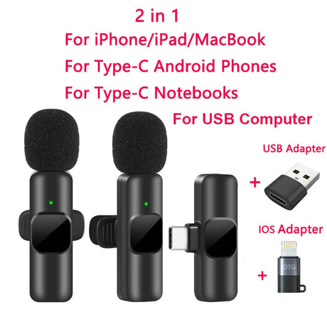 Wireless Lavalier Microphone for iPhone Android Live Recording.