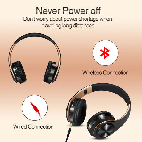 Gold over ear headphones, foldable, lightweight.