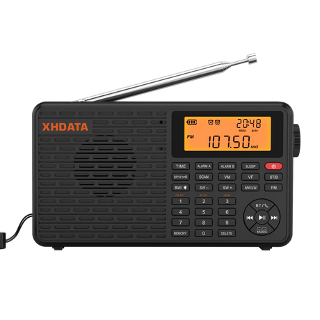 Black portable radio, rechargeable.