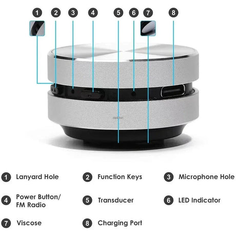Silver speaker, lightweight.
