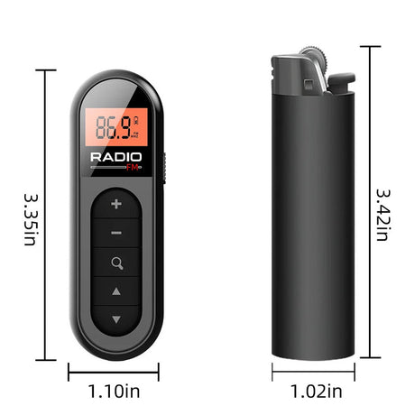 Rechargeable pocket radio, lightweight.