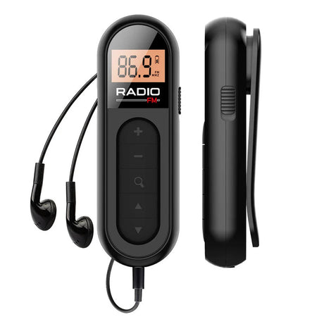 Rechargeable pocket radio, lightweight.