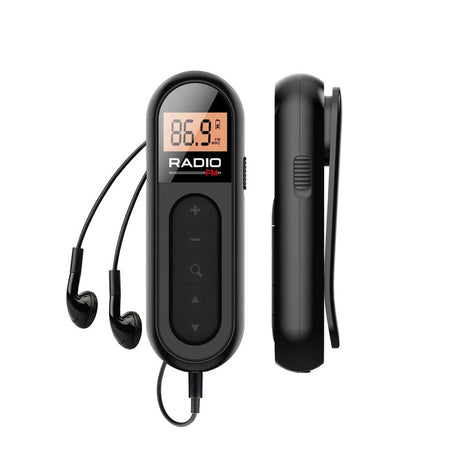 Rechargeable pocket radio, lightweight.