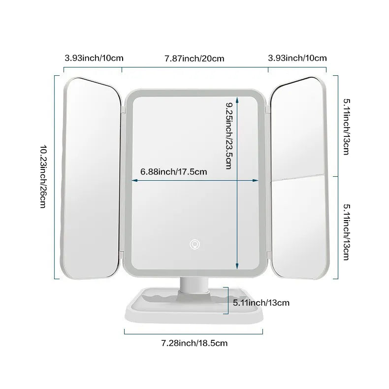 Trifold LED Makeup Mirror Beauty Lights