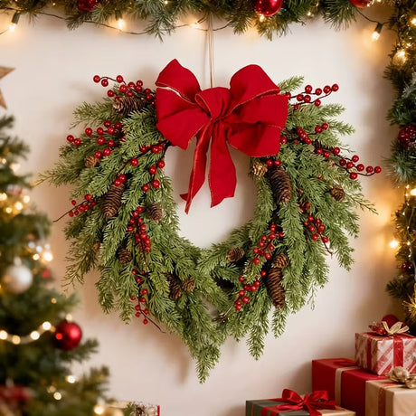 Pine Needle Red Berry Wreath with Heart Bow - Shoppers Spot Occasions > Christmas > Christmas Wreaths & Garlands - Alternate view 3