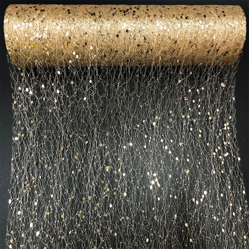 Trendbay Champagne Gold Sequin Tulle Table Runner 30cm × 5Yards