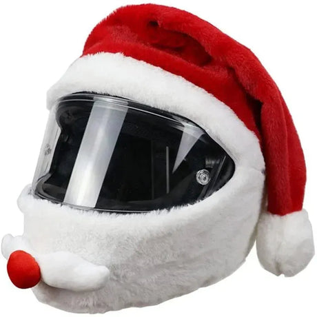 Trendbay Santa Claus Plush Motorcycle Helmet Cover Red Christmas Decor.