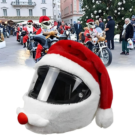 Trendbay Santa Claus Plush Motorcycle Helmet Cover Red Christmas Decor.