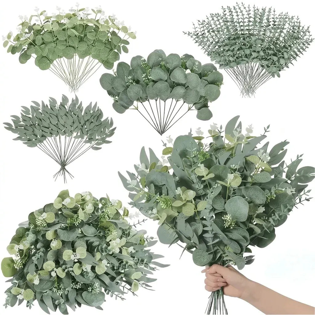 Trendbay 50pcs Mixed Willow & Silver Artificial Eucalyptus Stems & Leaves.