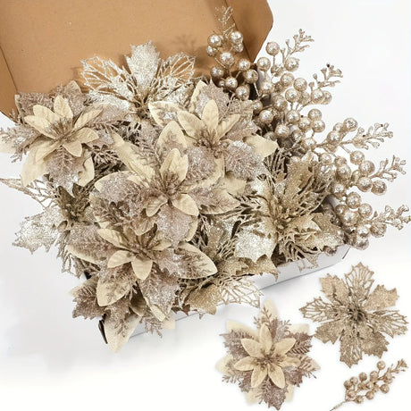 Trendbay Champagne Gold Artificial Berry Flower Bouquet Silk Floral.