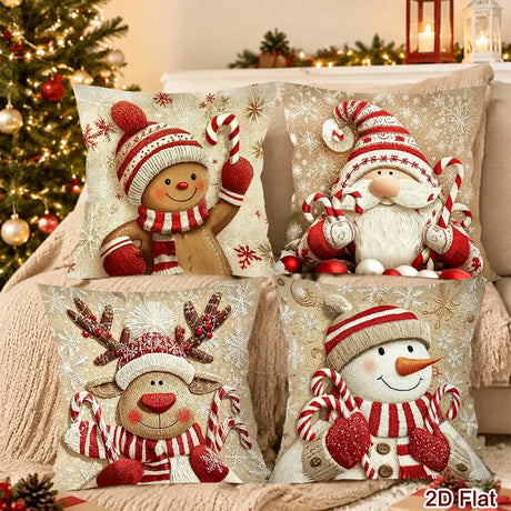 Trendbay Christmas Cushion Cover 4 Set Gnome & Gingerbread Man.