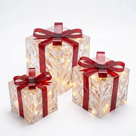Trendbay 3pcs Christmas Gift Box Lights Transparent Decorative Boxes.