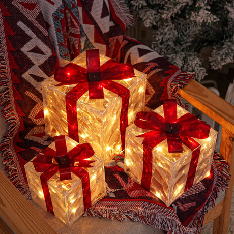 Trendbay 3pcs Christmas Gift Box Lights Transparent Decorative Boxes.