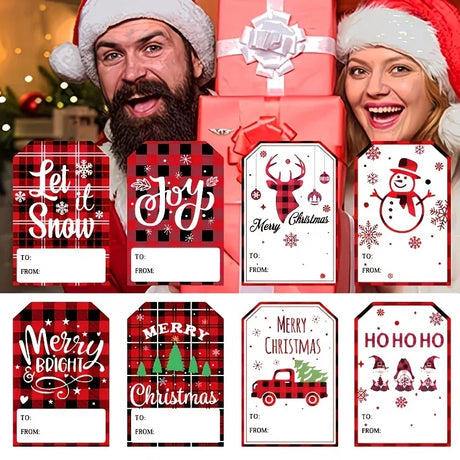 Trendbay Christmas Gift Tags 20pcs Red Plaid Paper Labels.