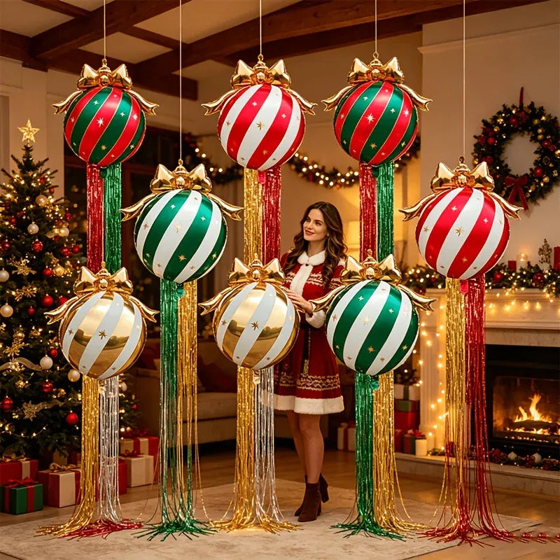 Inflatable Christmas Ornament Set Striped Hanging Decor.